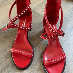 Zadig & Voltaire red studded heel sandals